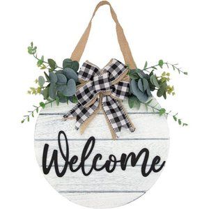 3D Welcome Wreaths for Front Door | White Horizontal Concave Stripes Wooden